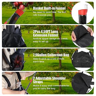13.4FT Fruit Picker Pole with Basket & Bag, Heavy Duty Tool for Harvesting