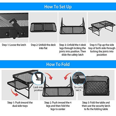 Foldable Camping Table with 2 Side Trays Aluminum Grill Stand, Collapsible, 88 lbs Load