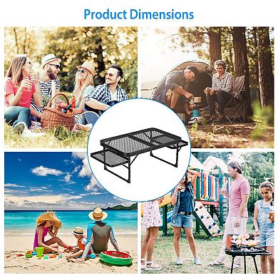 Foldable Camping Table with 2 Side Trays Aluminum Grill Stand, Collapsible, 88 lbs Load