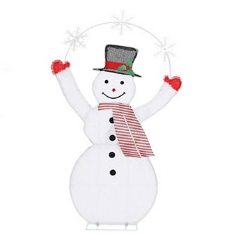 LuxenHome 5Ft Pre-Lit Snowman with Snowflake Arch Holiday Decoration