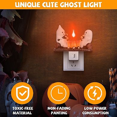 2Pcs Ghost Campfire Flickering Flame Night Light Halloween Bedroom Decor Funny Gift