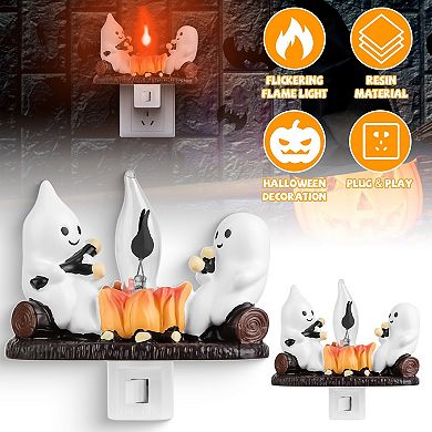 2Pcs Ghost Campfire Flickering Flame Night Light Halloween Bedroom Decor Funny Gift