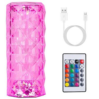 Crystal Rose LED Table Lamp 16-Color Dimmable Touch & Remote Control Rechargeable Light