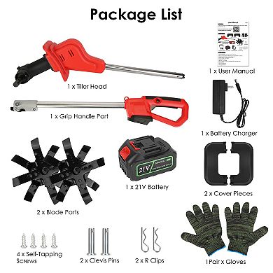 21V Cordless Electric Tiller with 4 Blades, 4000mAh Battery, 9in Width/Depth