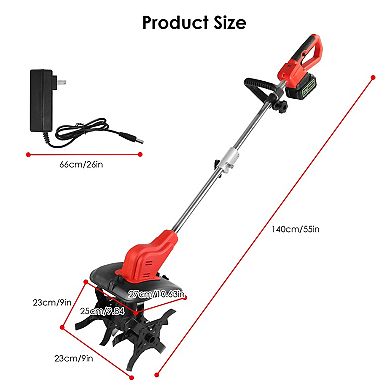 21V Cordless Electric Tiller with 4 Blades, 4000mAh Battery, 9in Width/Depth