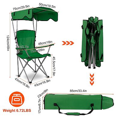 Foldable Beach Canopy Chair with Sun Shade & Cup Holder, 330lbs Load