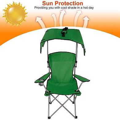Foldable Beach Canopy Chair with Sun Shade & Cup Holder, 330lbs Load