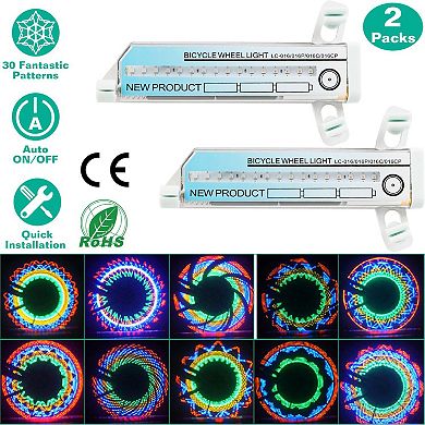 2PCS 32-LED Bicycle Wheel Lights Colorful Spoke Flash Lamps with 30 Patterns