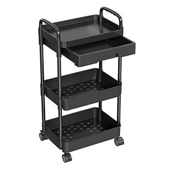3 tier Rolling Utility Cart with Drawer Lockable Wheels 360° Storage Organizer for Home