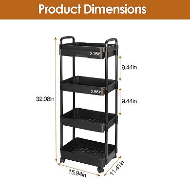 3 Tier Rolling Utility Cart with Drawer Lockable Wheels 360° Storage Organizer for Home