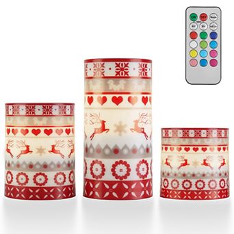 3-Pack Christmas Flameless LED Candles with Deer Design, Flickering Light, Timer & Remote Control