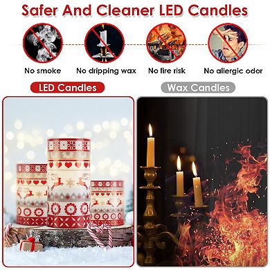 3-Pack Christmas Flameless LED Candles with Deer Design, Flickering Light, Timer & Remote Control