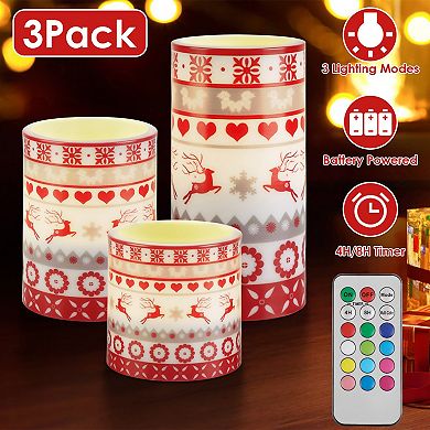 3-Pack Christmas Flameless LED Candles with Deer Design, Flickering Light, Timer & Remote Control