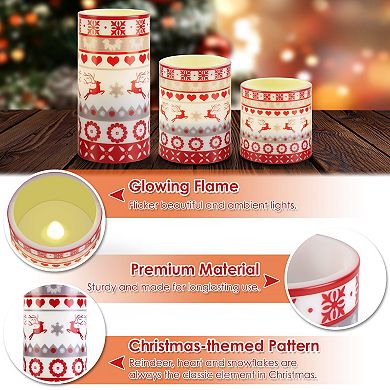 3-Pack Christmas Flameless LED Candles with Deer Design, Flickering Light, Timer & Remote Control