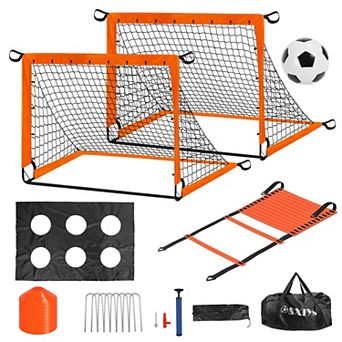 Kids Soccer Goal Set Portable Backyard Training Kit with Ball, Pump, Cones, Ladder & Carry Bag