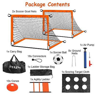 Kids Soccer Goal Set Portable Backyard Training Kit with Ball, Pump, Cones, Ladder & Carry Bag
