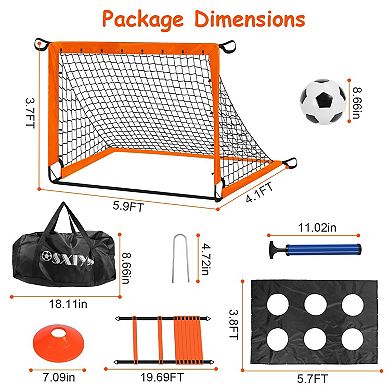 Kids Soccer Goal Set Portable Backyard Training Kit with Ball, Pump, Cones, Ladder & Carry Bag