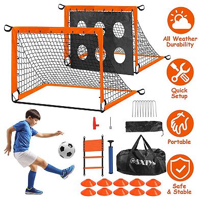 Kids Soccer Goal Set Portable Backyard Training Kit with Ball, Pump, Cones, Ladder & Carry Bag
