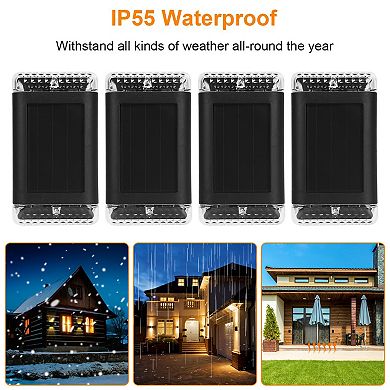 4-Pack Solar Wall Sconce Lights, IP55 Waterproof, Rechargeable Sensor Lamps, Warm Yellow