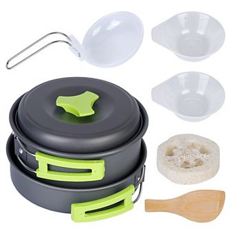9 pc Camping Cookware Set with Stove Aluminum Pots & Pans Kit for Hiking & Outdoor Use