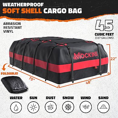 Mockins 45 Cu Ft. Red Waterproof Rooftop Cargo Bag (75"x48"x22") with Mat, Straps, Hooks & More