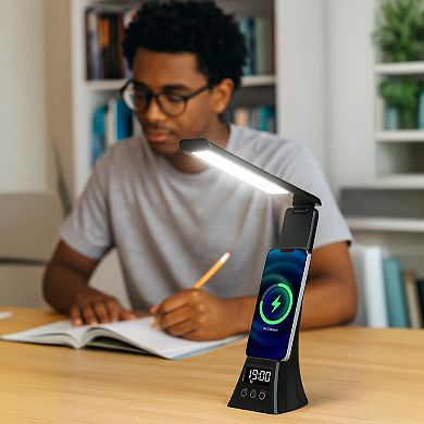 Pursonic 3-in-1 LED Desk Lamp with Wireless Charger and Alarm Clock Sleek, Smart, and Space-Saving