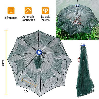 Foldable Fishing Bait Net Trap Crab, Shrimp, Minnow & Crawdad Cast Net with Automatic Contraction