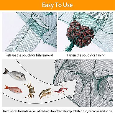 Foldable Fishing Bait Net Trap Crab, Shrimp, Minnow & Crawdad Cast Net with Automatic Contraction