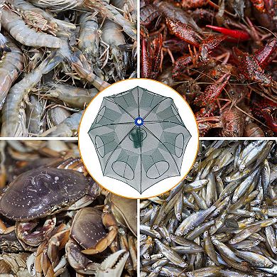 Foldable Fishing Bait Net Trap Crab, Shrimp, Minnow & Crawdad Cast Net with Automatic Contraction