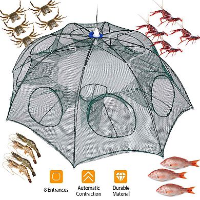 Foldable Fishing Bait Net Trap Crab, Shrimp, Minnow & Crawdad Cast Net with Automatic Contraction