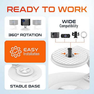 Delton 12D Desk/Tabletop Projector Stand with 360-Degree Rotating Base, White