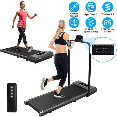 2-in-1 Folding Treadmill Under Desk Walking Pad with Remote & App Control for Home Office