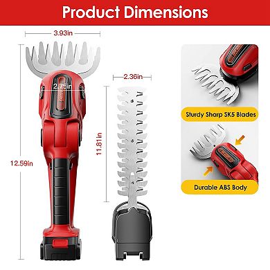 24V Electric Hedge Trimmer & Grass Shear Handheld Cutter with 2 Blades & 90° Cutting