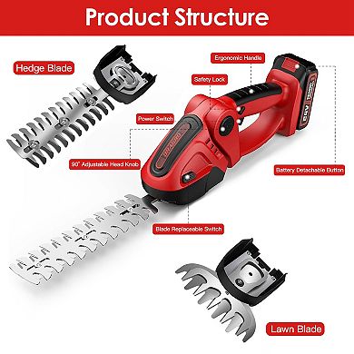 24V Electric Hedge Trimmer & Grass Shear Handheld Cutter with 2 Blades & 90° Cutting
