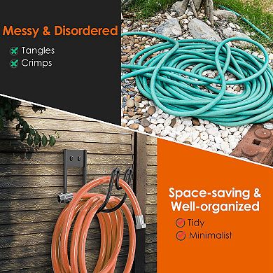 2 Pack Stainless Steel Garden Hose Holder, Heavy Duty Hook & Organizer