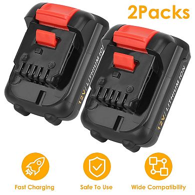 2-Pack 12V Li-ion Replacement Battery Compatible with Dewalt DCB120 Series