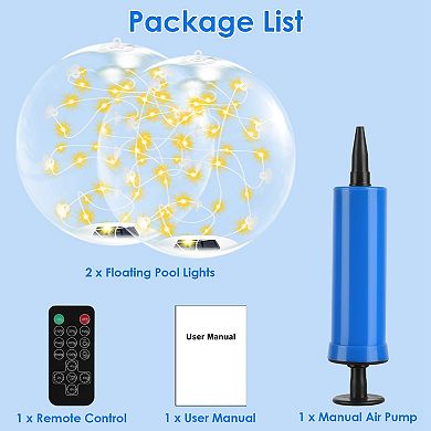 2Pcs 14in Solar Pool Lights Waterproof Floating LED Balls w/ Remote & Timer, 3 Modes