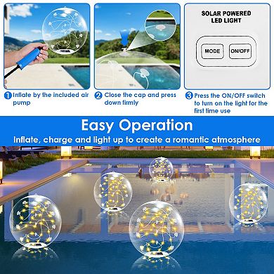 2Pcs 14in Solar Pool Lights Waterproof Floating LED Balls w/ Remote & Timer, 3 Modes