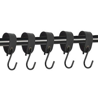 Pack of 5 S Hooks with Leather Loop Coat Hook Metal Hook Multi-Purpose Hooks Camping Hooks 4.13"