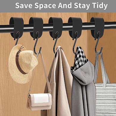 Pack of 5 S Hooks with Leather Loop Coat Hook Metal Hook Multi-Purpose Hooks Camping Hooks 4.13"
