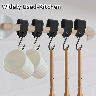Pack of 5 S Hooks with Leather Loop Coat Hook Metal Hook Multi-Purpose Hooks Camping Hooks 4.13"