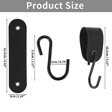 Pack of 5 S Hooks with Leather Loop Coat Hook Metal Hook Multi-Purpose Hooks Camping Hooks 4.13"