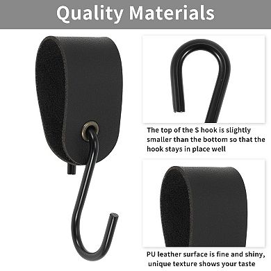 Pack of 5 S Hooks with Leather Loop Coat Hook Metal Hook Multi-Purpose Hooks Camping Hooks 4.13"