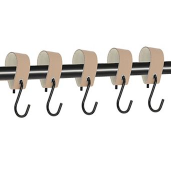 Pack of 5 S Hooks with Leather Loop Coat Hook Metal Hook Multi-Purpose Hooks Camping Hooks 4.13"
