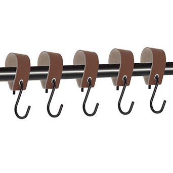 Pack of 5 S Hooks with Leather Loop Coat Hook Metal Hook Multi-Purpose Hooks Camping Hooks 4.13"