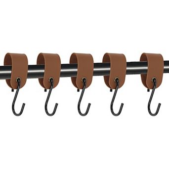 Pack of 5 S Hooks with Leather Loop Coat Hook Metal Hook Multi-Purpose Hooks Camping Hooks 4.13"
