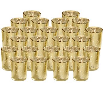 24 pc Gold Mercury Glass Votive Candle Holders for Wedding, Birthday & Home Table Décor