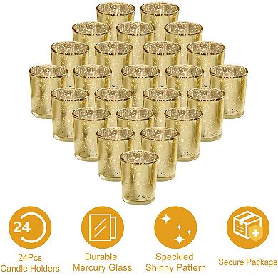 24Pcs Gold Mercury Glass Votive Candle Holders for Wedding, Birthday & Home Table Décor