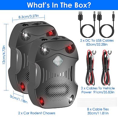 2-Pack Ultrasonic Rodent Repeller with Strobe Light for Vehicle & Indoor Use
