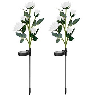 2 pc Solar Rose Flower Lights, Waterproof LED Decorative Pathway Stake Lamps for Garden & Patio